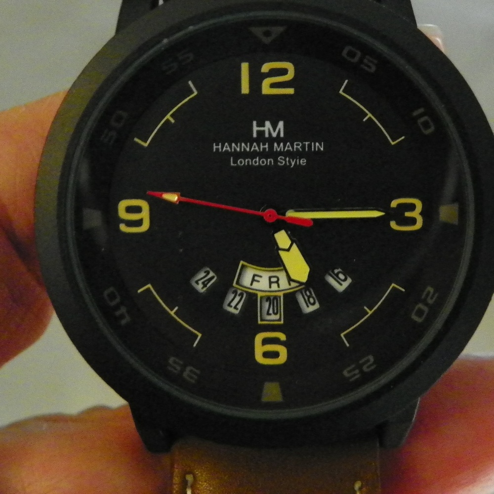 Hannah Martin men's calendar watch w/leather band